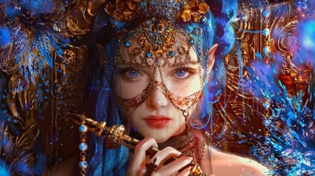 The Hairpin - pretty, hairpin, blue, girl, fantasy, digital, woman, jewelry, face, art, wallpaper