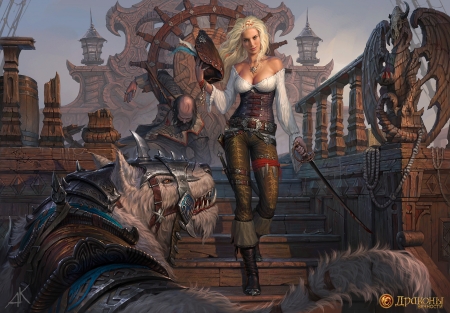 Pirate girl - andrew kuzinskiy, pirate, art, fantasy, girl, creature