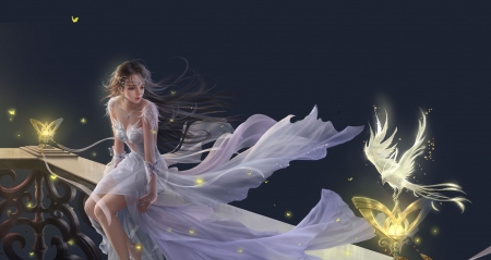 Fantasy girl - bird, fantasy, art, gorgeous, girl, water, frumusete, cs0712, superb, hyjart, hyj