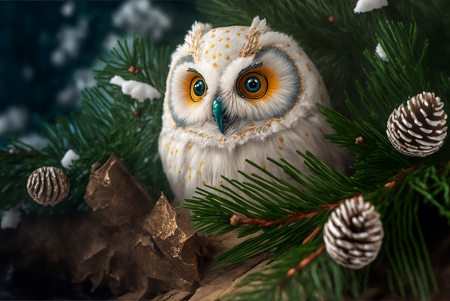 Owl in winter night - Bird, Night, Owl, Tree, Animal