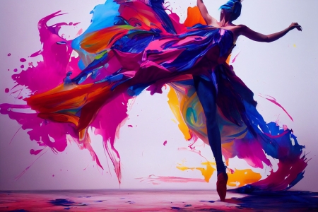 Ballerina - blue, colorful, pink, dancer, fantasy, art, girl, ballerina, AI