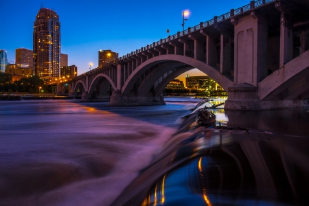 Bridge - night, bridge, water, photography