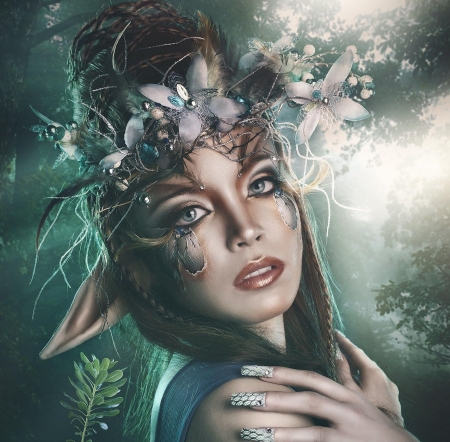 :) - elf, woman, green, model, girl, face, forest, rebeca saray