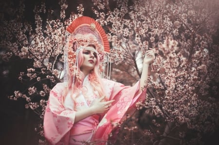 :) - geisha, cherry blossom, sakura, girl, kimono, spring, rebeca saray, model, woman, asian