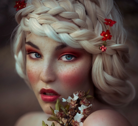 :) - blonde, woman, model, red, face, rebeca saray, girl
