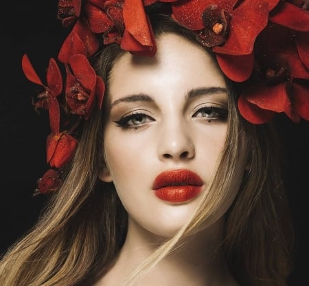 :) - wreath, woman, red, model, girl, face, flower, rebeca saray