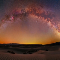 Milky Way arch Panorama over the Dunes of Death Valley, California