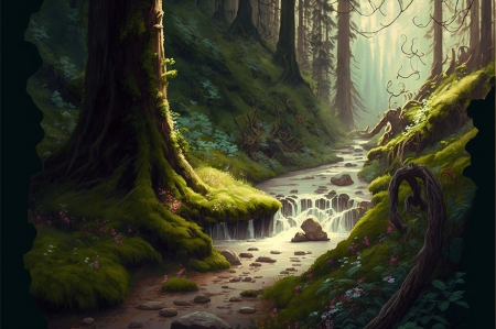 A babbling brook - csobogo, erdo, fak, patak, termeszet