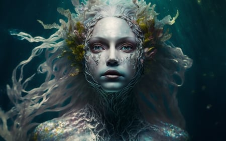 Mermaid - fantasy, mermaid, siren, girl, face, art