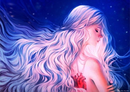 Blonde beauty - Longhair, Closedeyes, Fantasy, Art, Closed eyes