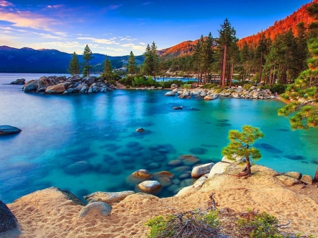 Tahoe-lake  Sierra Nevada - termeszet, fak, Nevada, hegyek, tavak, viz, Sierrea, gyonyoru, taj, Tahoe-to
