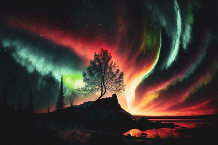 Dawn - absztrak, egbolt, fak, fantasyy, hajnal, muveszet, szines, tajkep, termeszet