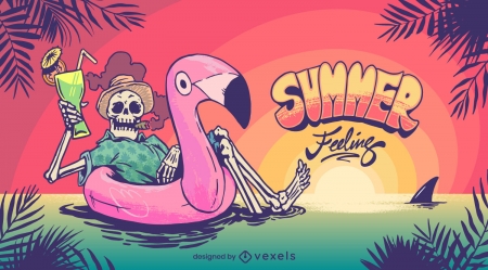 :) - summer, water, watwr, pink, orange, cocktail, skeleton, card, flamingo, bones, vara, vexels