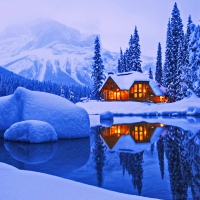 Emerald lake in winter