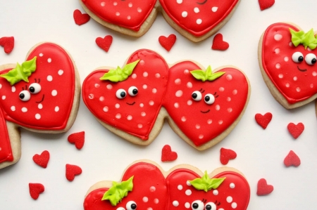 Valentine's cookies - sweet, valentine, strawberry, day, red, cookie, food, heart, dessert