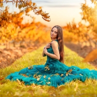 Autumn Girl in a Blue Dress