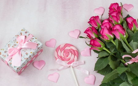:) - rose, valentine, pink, box, flower, gift, lollipop, candy