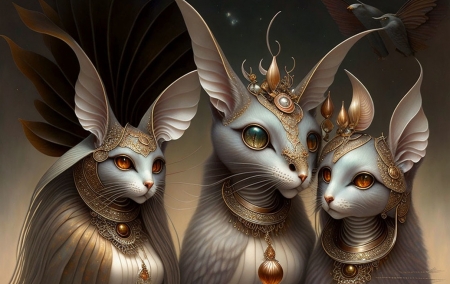 Catterbats - fantasy, christina hawkins, pisici, catterbats, golden, art, cat