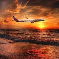 Airplane in the sunset