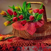 Bouquet of tulips in basket