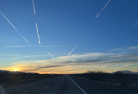 Sunset in Arizona - golden cloud, blue sky, Arizona, sunset