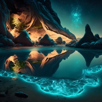 luminescent algae in mountain lake