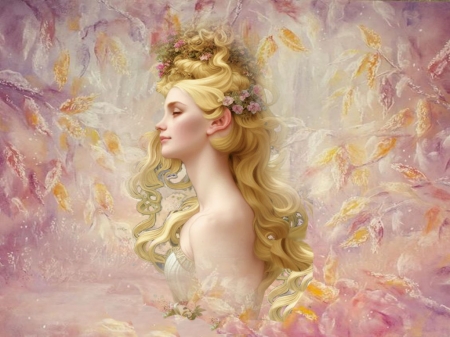 Angelicly Radiant In Golden - pink, vivid, bright, bold, girl, hair, dress, colorful, golden, vibrant