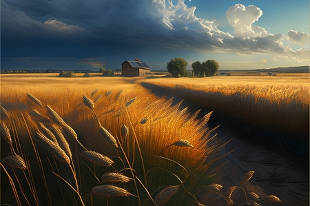 Sunset over the wheat field