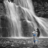 Bikini Model at a Waterfall