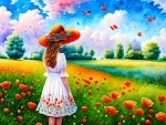Girl in a field of poppies