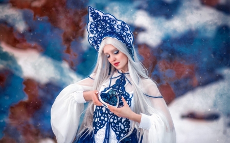 :) - tzarevna, winter, blue, girl, sofia oznobikhina, white, woman, model, iarna