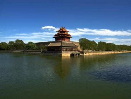 Corner Tower of the Forbidden City - china, water, sky, beijing