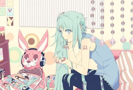 Hatsune Miku - hatsune miku, sexy, girl, twintails, blue eyes, long hair, blue hair, vocaloid, headphones, anime, cute