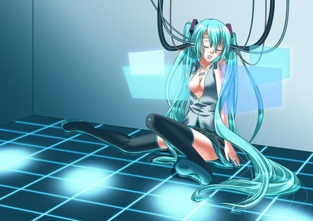 Hatsune Miku - anime, vocaloid, twintails, girl, hatsune miku, long hair, blue hair, cute, sexy, blue eyes