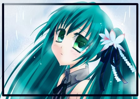 Hatsune Miku - hatsune miku, sexy, girl, twintails, blue eyes, long hair, blue hair, vocaloid, anime, cute, flower