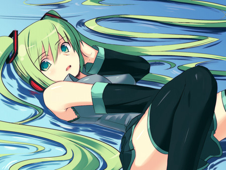 Hatsune Miku - hatsune miku, sexy, girl, twintails, long hair, green eyes, vocaloid, anime, green hair, cute