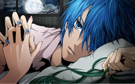 Kaito - sexy, blue eyes, night, kaito, blue hair, vocaloid, boy, anime, short hair, cute