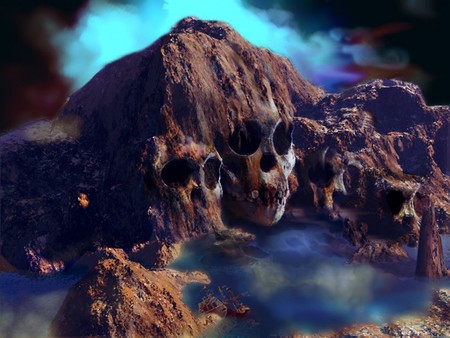 Skull Mountain - skull, fog, night, mountain