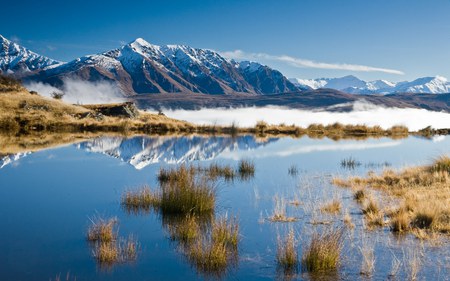 Lake With Mountain Landscape - nature, lake, mountain, snow, winter, skies