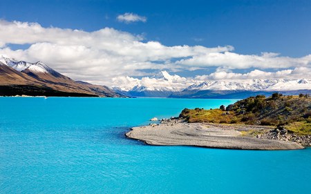 Mt. Cook New Zealand - ocean, beach, lake, mountain, crystal blue water, summit, peak, coast, nature, forest, snow, skies