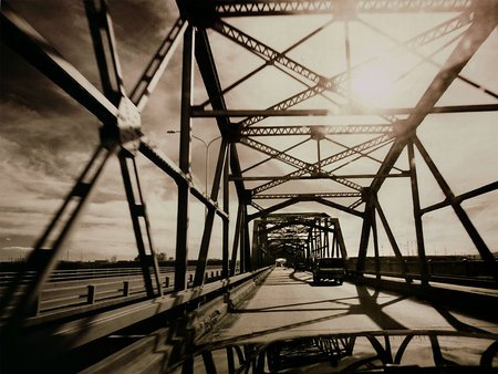 Bridge - black and white, steel, bridge