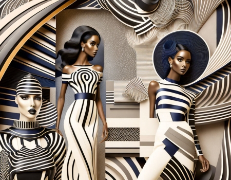 Egyptian - golden, white, black, art, stripes, dolls, fashion, Egypt, fantasy, abstract, girls, women, 3D, AI, creativity