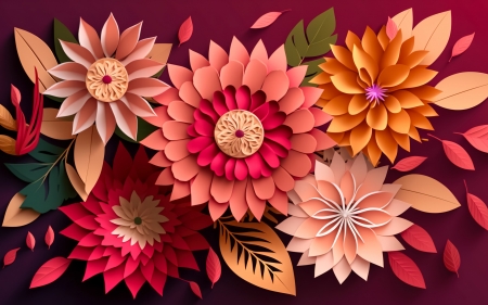 Flowers - fantasy, digital, pattern, orange, texture, pink, flower