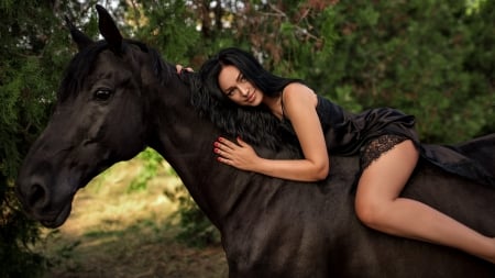 :) - girl, horse, woman, model