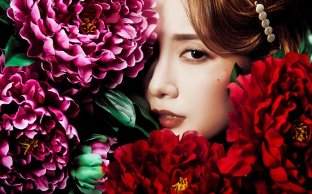 :) - pink, model, asian, flower, red, face, girl, woman