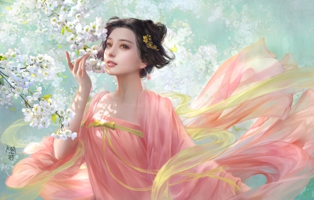 Spring - blossom, girl, spring, pink, superb, frumusete, primavara, fantasy, gorgeous, asian