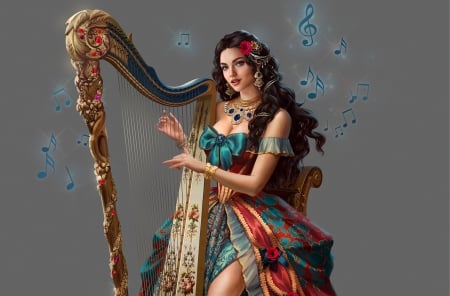 Fantasy girl - frumusete, fantasy, instrument, grafit studio, girl