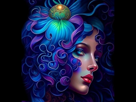 All Things Beautiful Fantasy Blue - vibrant, blue, vivid, girl, colorful, black, fantasy, bright, green, bold