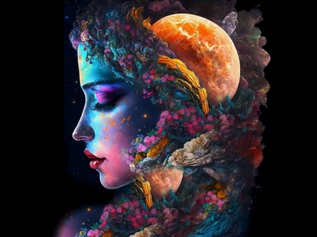 All Things Beautiful Color Mix 1 - fantasy, bright, bold, girl, orange, colorful, blue, black, vibrant, pink, vivid