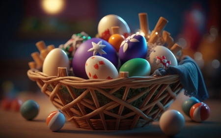 Happy Easter! - colorful, easter, basket, egg, card